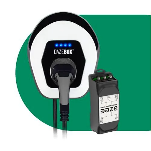 Daze | [Kit] Dazebox C Estación de Carga Wallbox Modo 3 para EV y PHEV | Cable Integrado Tipo 2 | Conectividad App Daze | (Monofásico/hasta 7,4 kW / 32A) + [Power Management con Solar y Night Boost]