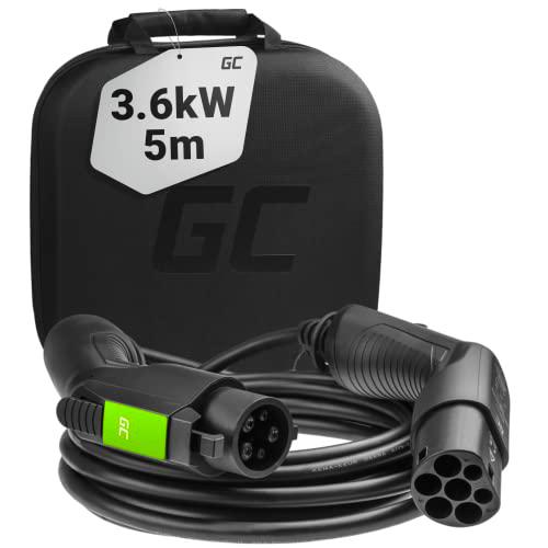 Green Cell GC Tipo 1 Cable de Carga EV Vehículo Eléctrico PHEV | 3.6kW | 16A | 5M | Tipo 1 a Tipo 2 | Monofásico | Compatible con C-Zero