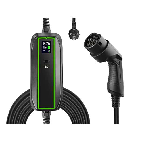 Green Cell EV Portátil Cargador GC PowerCable para Coches Eléctricos EV PHEV | Schuko a Tipo 2 (6.5m) | 10A/16A | Pantalla LCD | Wallbox EVSE 3.6kW para Model 3/S/X/Y