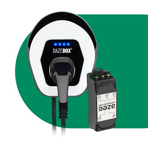 Daze | [Kit] Dazebox C Estación de Carga Wallbox Modo 3 para EV y PHEV | Cable Integrado Tipo 2 | Conectividad App Daze | (Monofásico/hasta 7,4 kW / 32A) + [Power Management con Solar y Night Boost]