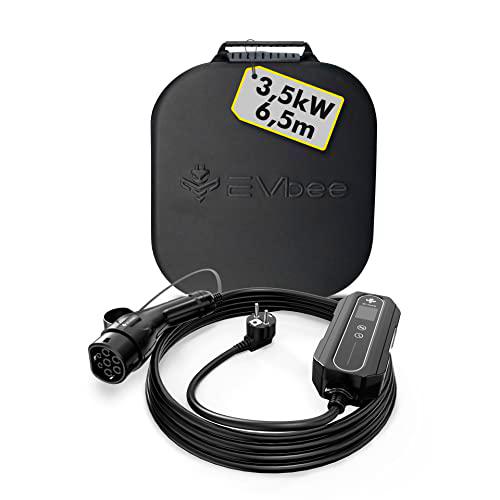 EVbee FlexCharger - Cargador Universal Tipo E+F/Schuko con Pantalla y Panel de Control para Todos los Coches híbridos y eléctricos con Conector Tipo 2 y Conector CCS2 de 3,5 kW / 6,5 m (230 V, 6-16