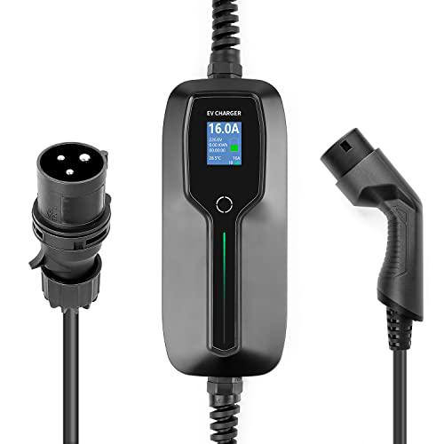 10 /16A Cargador de Cable de Carga de Tipo 2 para vehículos eléctricos portátiles y vehículos eléctricos híbridos con Cable de Carga de 7,6 m