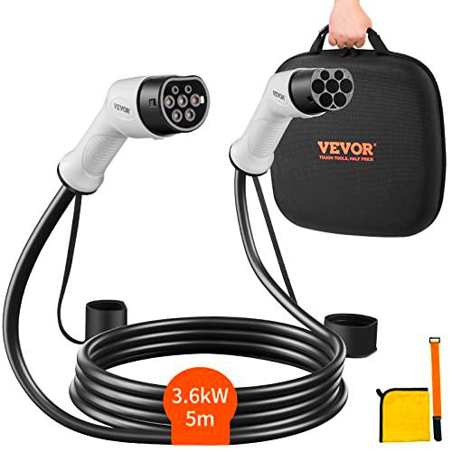 VEVOR Cable de Vehículo Eléctrico Tipo 2 a Tipo 2 Cable de Carga EV 16A 3,6kW Cable de 5m IP66 Impermeable con Bolsa de Transporte para IEC62196 Híbrido de Carga de Coches Eléctricos CE TUV Monofásico