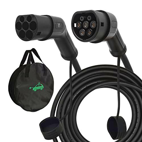 HiEVcar Cable de Carga EV Tipo 2 32 A 1 Fase EV Tipo 2 a Tipo 2 para vehículos eléctricos PHEV Tipo 2 Cable de Carga EV 7,4 kW 5M/16.4FT (Tipo 2