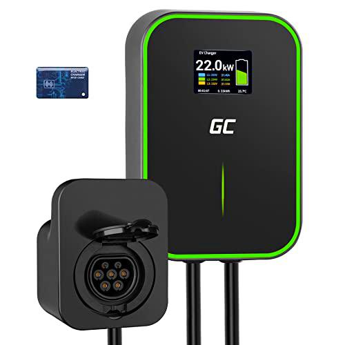 Green Cell GC PowerBox Wallbox 22kW RFID Cargador para EV PHEV | Cargando con 22kW/11kW/7.2kW | Toma de Tipo 2 | Pantalla LCD | Compatible con Model 3/S/X/Y