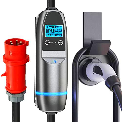 K.H.O.N.S EV Cargador 11KW 16A Cable de Carga Coche Eléctrico Tipo 2 Cable de Carga 5M Portátil EVSE Charger 3 Fases con Enchufe CEE para Vehículo Eléctrico Tipo 2 IP65 Conmutable Corriente 6A-16A