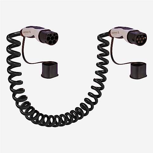 SCAME Cable Cargador de baterías Coche Eléctrico en Espiral Conexión Trifásica Cable Tipo 2 a Tipo 2 22 Kilowatt 32 Amperios Longitud 4 Metros en Espiral