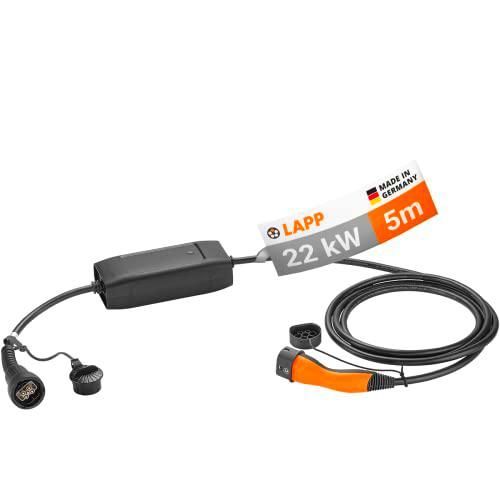 Lapp Mobility Estación de Carga Tipo 2, 22 kW/sin Adaptador / 32 A / 3 Fases/Cable de Carga E-Coche/Modo 2/6 m/Negro