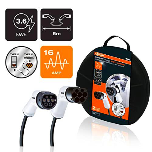 OSRAM CABLE DE CARGA EV 1FASE 16AMP 5PIN TIPO 1 A TIPO 2 3,6kWh 5M