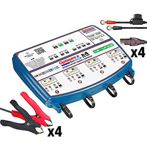 OptiMate TecMate 2 Duo x 4 Bank, TM574, Serie Bronze: Cargador-mantenedor de batería sellada de 5 Fases de 4X 12V/12,8V 2A
