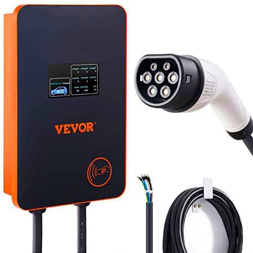 VEVOR Estación de Carga de Vehículos Eléctricos 7,4kW EV Cargador de Vehículo Eléctrico para Automóvil Tipo 2 Enchufe LCD Cable de Carga TPU 7,5m IEC 62196 para Interior Exterior IP66