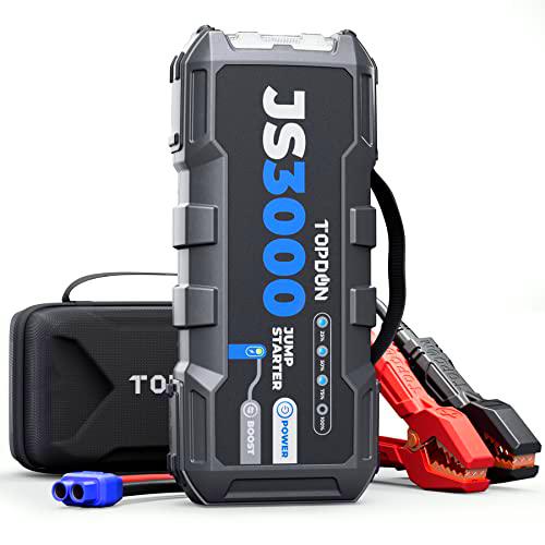 TOPDON JS3000 Arrancador de Coches, 24000mAh 3000A Arrancador de Baterias de Coche de Gasolina hasta 9L o 7L de Diésel
