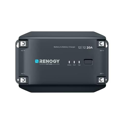 Renogy Cargador de batería CC a CC 12 V 20 A, cargador de batería inteligente DCDC regulador de carga solar para baterías de inundación