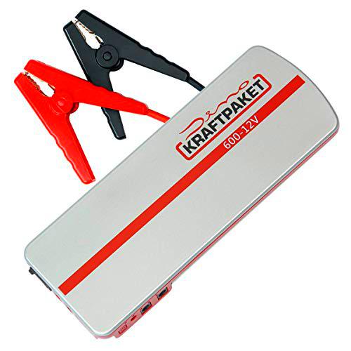 Dino Power Pack Sistema de arranque rápido para batería de coche con cables de arranque 12 V con Power Bank 18000 mAh (66.6wh), Linterna LED y batería de repuesto Cargador con conexión USB para ordenador portátil Smartphone Teléfono Móvil Tablet y otros dispositivos digitales con USB micro USB Conector Lightning Tablet